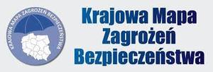 krajowa mapa zagrożeń bezpieczeństwa napis w kolorze niebieskim na białym tle obok niebieskie kontury mapy polski