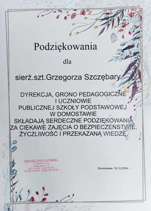 podziękowania dla sierżanta sztabowego grzegorza szczębary