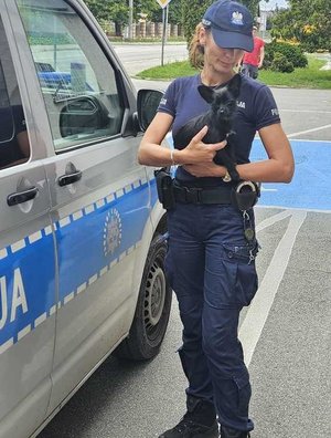policjantka trzyma na rękach pieska