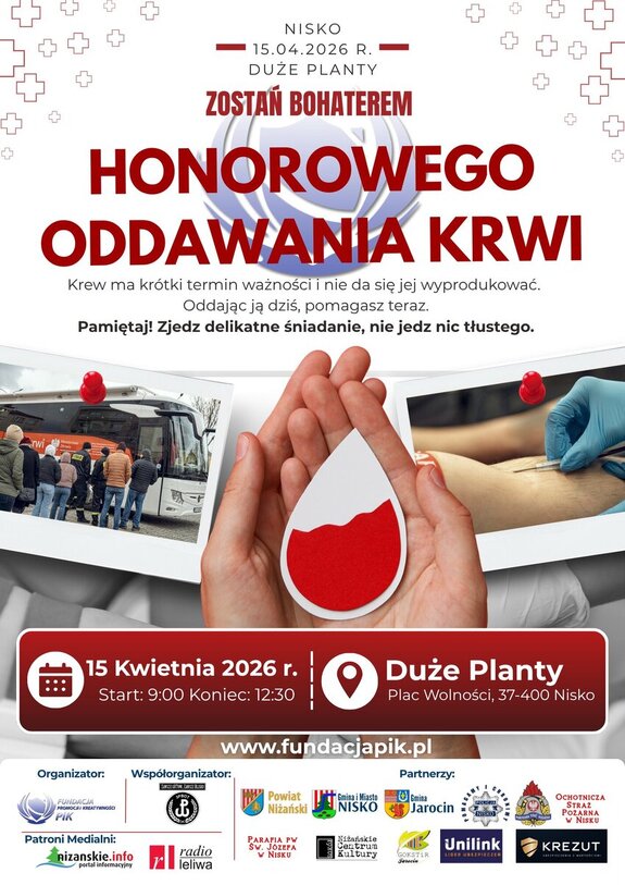 Zdjęcie przedstawia plakat promujący akcję honorowego oddawani krwi